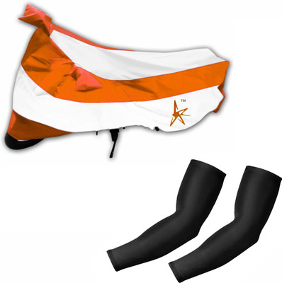 

AdroitZ 1 White & Orange Two wheeler Cover, 2 Black Arm Sleeves Combo