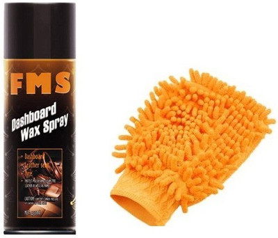 

FMS Car Dashboard Wax Spray for Leather Seat, Dashboard, Plastic, Rubber and Tyres 20501 Vehicle Interior Cleaner (450 ml), Washing Hand Glow Combo