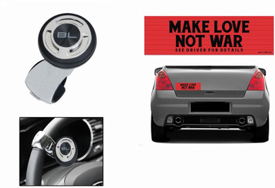 

Black Label 1 Combo Of Car Bumper Sticker-MAKE LOVE NOT WAR, 1 Black Label Steering Knob-Chrome Combo