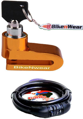 

Bikenwear 1 Disc Brake Lock-Golden, 1 Cable Numberic Lock-Black Combo