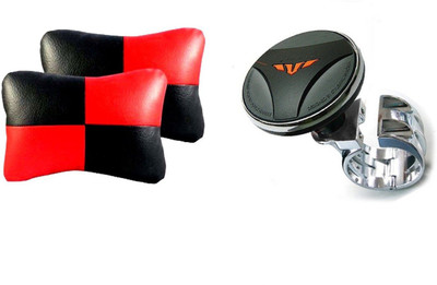 

Auto Car Winner 1 Status Vehicle Steering Knob, 1 Pair of Black & Red Neck Rest Cushion Combo