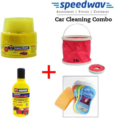 

Speedwav 1 Car Cleaning Kit Water Bucket, 1 Abro Wax, 1 Shampoo, 1 Magic Sponge Combo