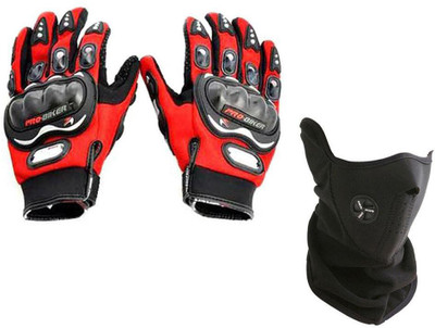 

Pro Biker 1 Bike Gloves, 1 Neoprene Half Cover Face Mask - Black Combo