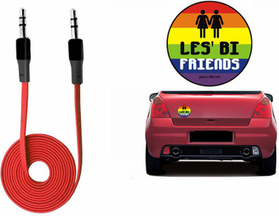 

Speedwav 1 Quirky Car Bumper Sticker-LES'BI FRIENDS, 1 Anti-TangLED 3.5 Car Aux Cable-RED Combo