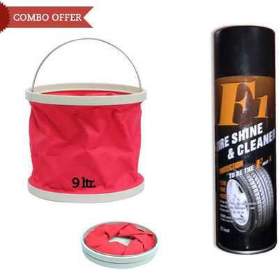 F1 1 F1 Auto Tyre Shine and Cleaner-650ml, 1 Foldable Water Bucket Combo