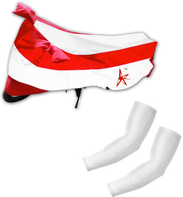 

AdroitZ 1 White & Red Two Wheeler Cover, 2 White Arm Sleeves Combo