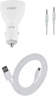 

Furst Set Of 3 Amp. Dual Port Car Charger, USB Data Cable, AUX Cable For Lava Iris Atom Combo