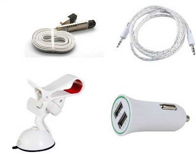 

Mycar Dual USB CAR CHARGER, Car Universal Holder Mobile Stand Windshield(White), 3METER LONG AUX Cable, 2in1 USB to Micro Lightning Cable(White) Combo