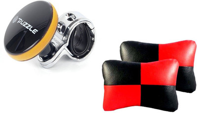 

Auto Car Winner 1 Orange Puzzle Vehicle Steering Knob, 1 Pair of Black & Red Neck Rest Cushion Combo