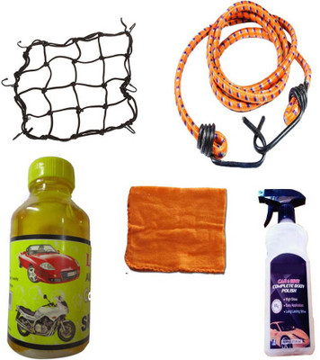 

Trost Car & Bike Polish, Microfiber Cloth, Shampoo, Rope Elastic, Cargo Net Combo