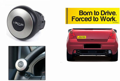 

I-Pop 1 Combo Of Car Bumper Sticker-BORN TO DRIVE, 1 i-Pop Steering Knob-Silver Combo