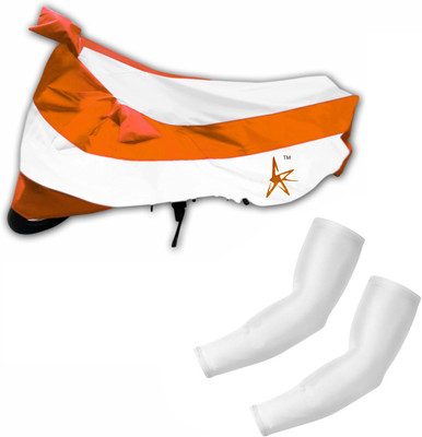 

AdroitZ 1 White & Orange Two Wheeler Cover, 2 White Arm Sleeves Combo