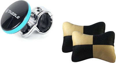 

Auto Car Winner 1 Aqua Blue Puzzle Vehicle Steering Knob, 1 Pair of Black & Beige Neck Rest Cushion Combo