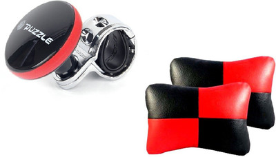 

Auto Car Winner 1 Hot Pink Puzzle Vehicle Steering Knob, 1 Pair of Black & Red Neck Rest Cushion Combo