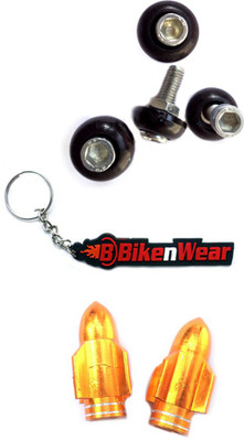 

Bikenwear 2 Pair Bike/Car Number Plate Screw, 1 Pair Tyre Valve Cap, 1 Bikenwear Keyring Combo