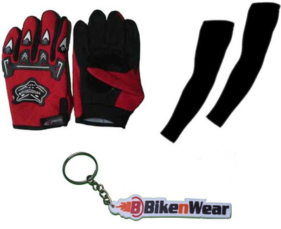

Bikenwear 1 Knighthood Gloves-Red, 1 Arm Sleeves-Black, 1 Bikenwear Keyring Combo
