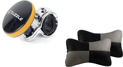 

Auto Car Winner 1 Orange Puzzle Vehicle Steering Knob, 1 Pair of Black & Grey Neck Rest Cushion Combo