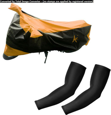 

AdroitZ 1 Black & Orange Two wheeler Cover, 2 Black Arm Sleeves Combo