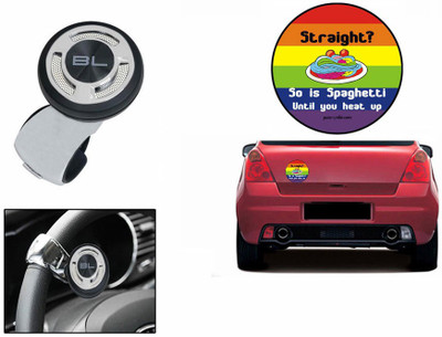 

Speedwav 1 Quirky Car Bumper Sticker-STRAIGHT, 1 Black Label Steering Knob-Chrome Combo