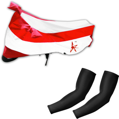 

AdroitZ 1 White & Red Two wheeler Cover, 2 Black Arm Sleeves Combo