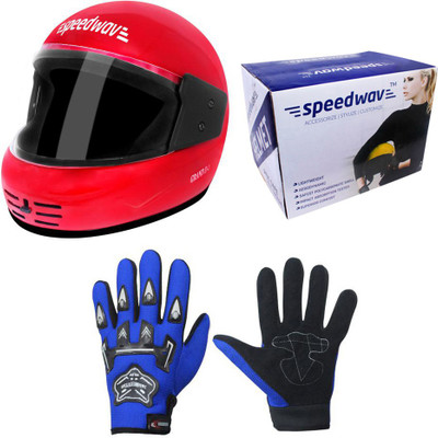 

Speedwav 1 Full Face Bike Riding Helmet-Red, 1 Knighthood Riding Gloves-Blue Combo