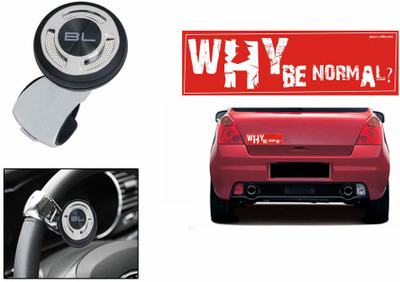 

Speedwav 1 Quirky Car Bumper Sticker-WHY BE NORMAL, 1 Black Label Steering Knob-Chrome Combo
