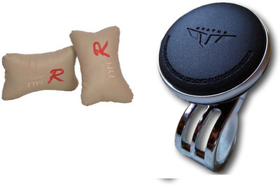 

Auto Car Winner 1 Status Vehicle Steering Knob, 1 Pair of Type R Beige Neck Rest Cushion Combo