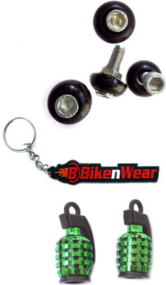 

Bikenwear 2 Pair Bike/Car Number Plate Screw, 1 Pair Tyre Valve Cap, 1 Bikenwear Keyring Combo