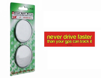 

Speedwav 1 Combo Of Car Bumper Sticker-NEVER DRIVE FASTER, 1 Blind Spot Mirror-Chrome Combo