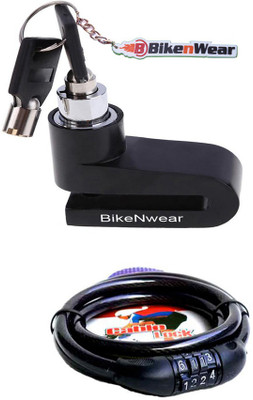 

Bikenwear 1 Disc Brake Lock-Black, 1 Cable Numberic Lock-Black Combo