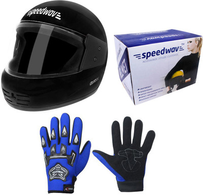 

Speedwav 1 Full Face Bike Riding Helmet-Black, 1 Knighthood Riding Gloves-Blue Combo