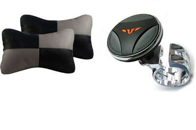 

Auto Car Winner 1 Status Vehicle Steering Knob, 1 Pair of Black & Grey Neck Rest Cushion Combo