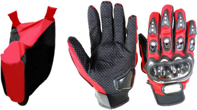 Gking Red & Black Bike Body Cover With Red Probiker Full Gloves Combo