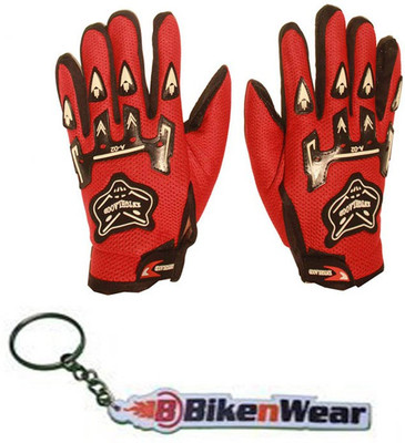 

Bikenwear 1 Pair Gloves-Red(Free Size),1 Keyring Combo