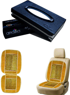 

Kozdiko 1Pcs Car Tissue Paper with Box Black, 1Pcs Bead Seat Cushion with Beige Velvet Border Combo