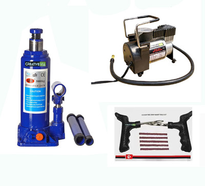 

Creative Via 5 Ton Hydraulic Car Jack + AutoCut-OFF Premium Metal Air Compressor + Tyre Punture Repair Combo