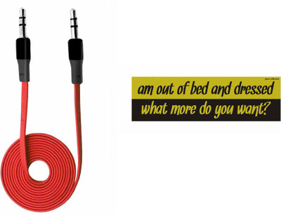 

Speedwav 1 Quirky Car Bumper Sticker-AM OUT OF BED, 1 Anti-TangLED 3.5 Car Aux Cable-RED Combo
