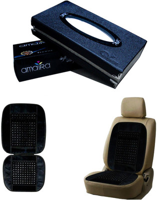 

Kozdiko 1Pcs Car Tissue Paper with Box Black, 1Pcs Bead Seat Cushion with Black Velvet Border Combo