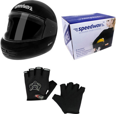 

Speedwav 1 Full Face Bike Riding Helmet-Black, 1 Knighthood Half Riding Gloves-Black Combo
