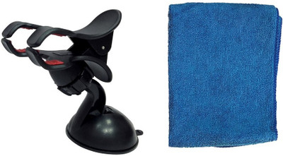 

ManeKo 1 Dual Clip Universal Car Mobile Holder, 1 Blue Microfiber Drying & Car Cleaning Vehicle Washing Cloth Combo