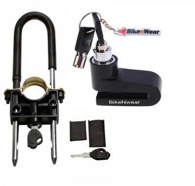 

Bikenwear 1 Front Wheel Lock-Black, 1 Disc Brake Lock-Black Combo