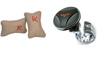 

Auto Car Winner 1 Status Vehicle Steering Knob, 1 Pair of Type R Beige Neck Rest Cushion Combo