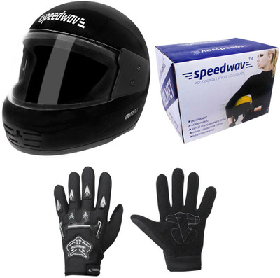 

Speedwav 1 Full Face Bike Riding Helmet-Black, 1 Knighthood Riding Gloves-Black Combo