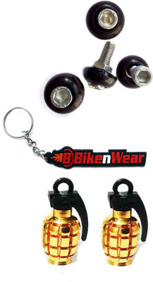 

Bikenwear 2 Pair Bike/Car Number Plate Screw, 1 Pair Tyre Valve Cap, 1 Bikenwear Keyring Combo