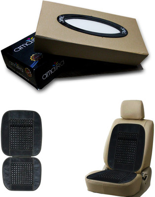 

Kozdiko 1Pcs Car Tissue Paper with Box Beige, 1Pcs Bead Seat Cushion with Grey Velvet Border Combo
