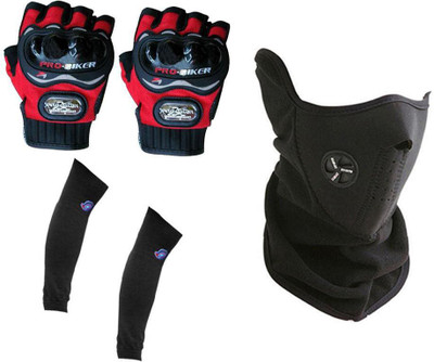 

Pro Biker 1 Bike Gloves, 1 Neoprene Half Face Mask-Black, 1 Arm Sleeves Combo