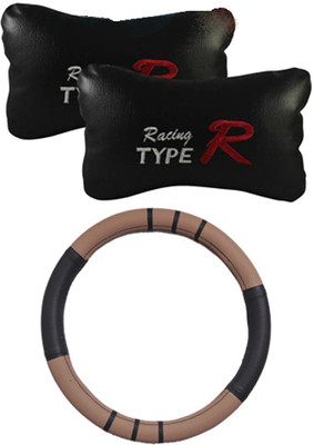 Allure Auto 1 Ring Type Car Steering Cover, 1 Pair Of Neck Rest Combo