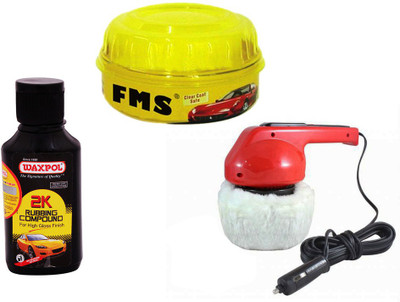 Waxpol 1 Car Polisher, 1 FMS Wax Polish 230gm, 1 Waxpol 2K Rubbing Compound 150gm Combo