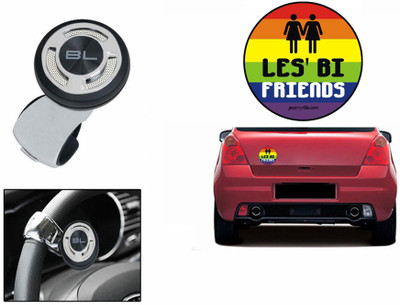 

Speedwav 1 Quirky Car Bumper Sticker-LES'BI FRIENDS, 1 Black Label Steering Knob-Chrome Combo