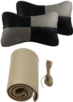 

Allure Auto 1 Leatherite Car Steering Cover, 1 Pair Of Neck Rest Combo